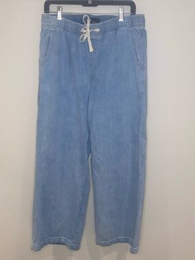 Gap Denim High Rise Wide Leg Light Wash Jeans Size L Elastic Waist